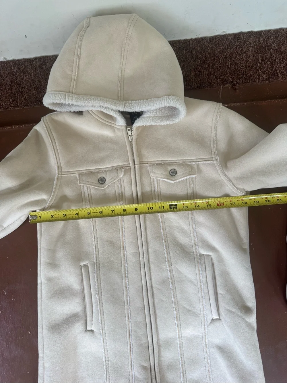 GAP Kids Cream Hooded Faux-Suede Shearling Jacket - XXL (14/16)
